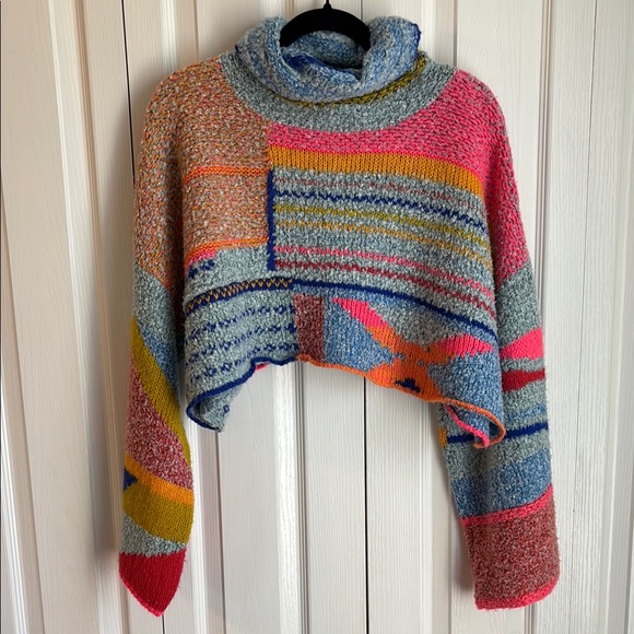 Free People Bring It On Cropped Turtleneck Sweater Size Medium - Picture 4 of 10